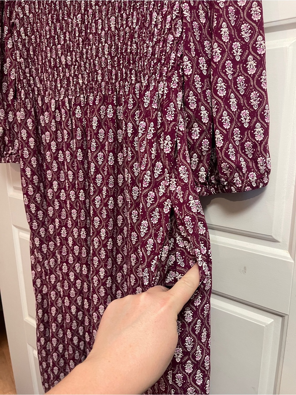 croft & barrow Burgundy Paisley Smocked Midi Dress - Picture 3 of 7